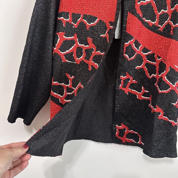 Chicos Travelers Abstract Jacket Chinese Red 2 Large Hook Eye Closure Party NEW - Picture 3 of 11